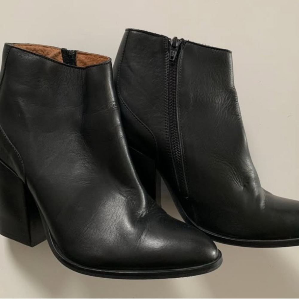 #53 Sleek Black Leather Ankle Booties